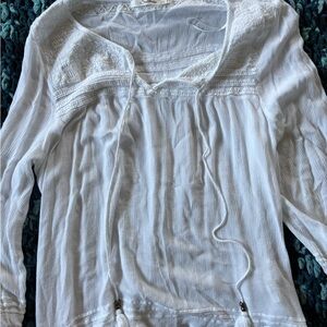 Solitaire White Smocked Tie Front Blouse